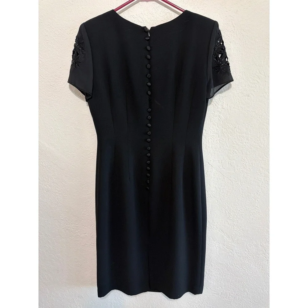 Donna Morgan Black Beaded Sheath Dress Floral Cutout Sleeve Event Cocktail 6